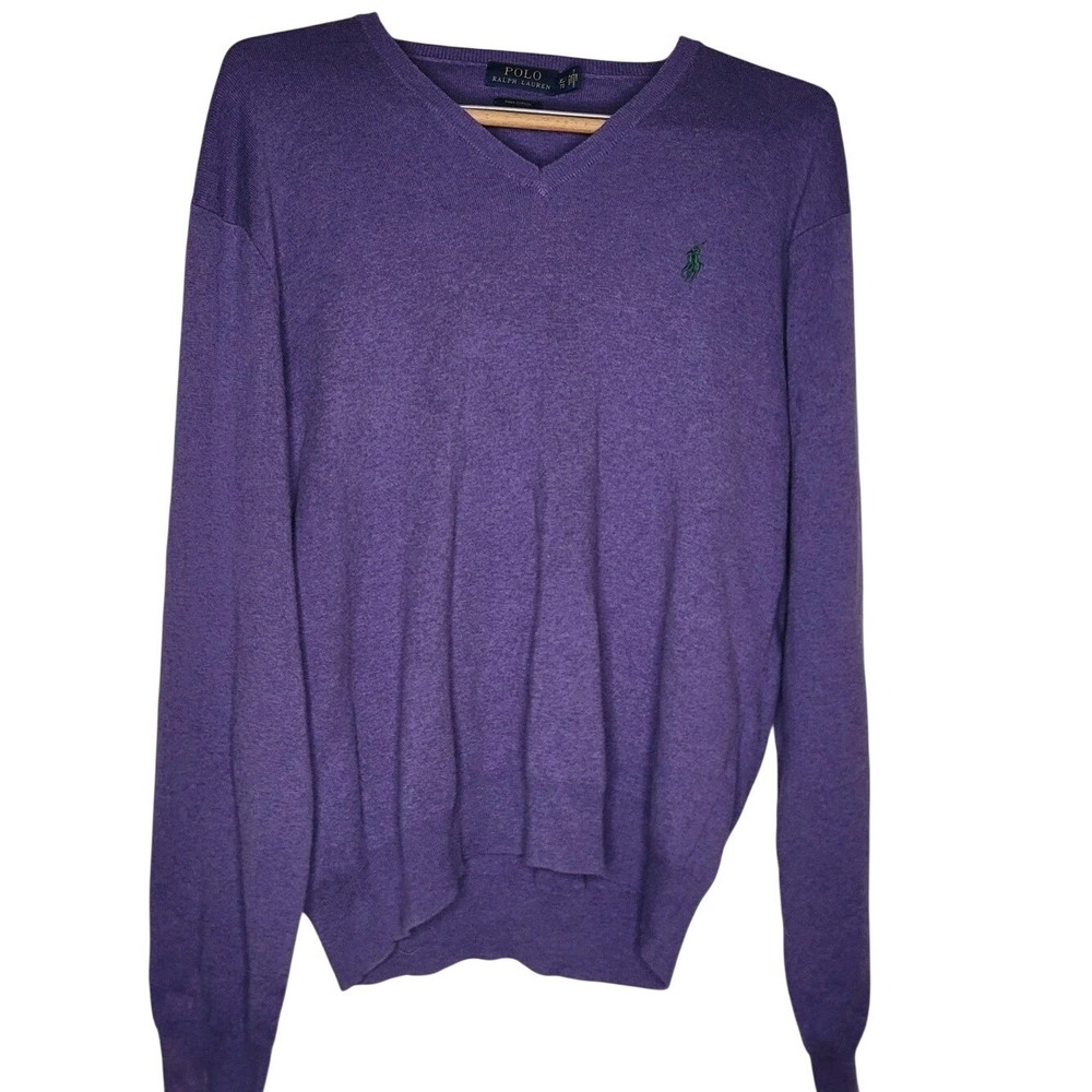 Polo Ralph Lauren Purple V-Neck Green Pony Pima Cotton Men's XL Sweater ***FLAW